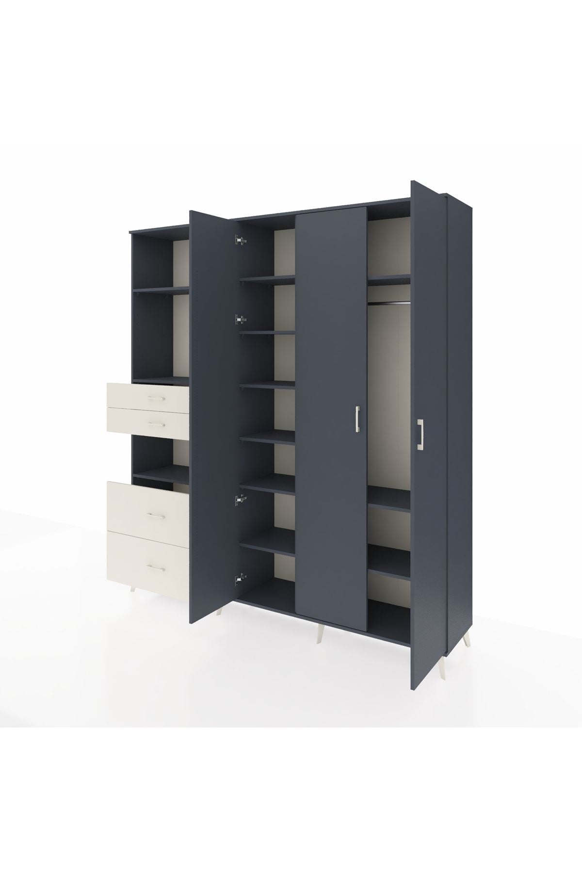 Hyperion Dolap 12 Raflı 4 Çekmeceli Tek Askılı 220x44x243 Antrasit-Antrasit/Aytaşı