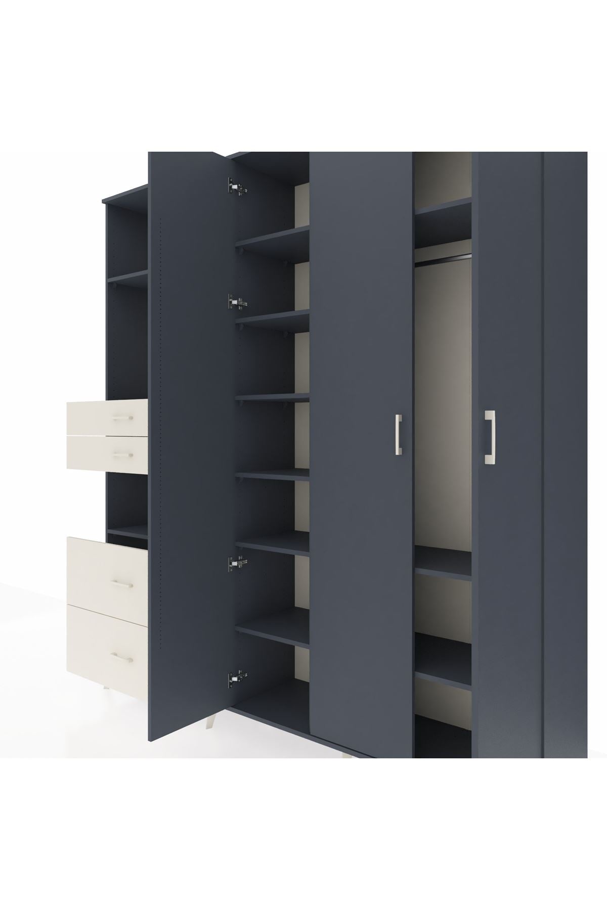 Hyperion Dolap 12 Raflı 4 Çekmeceli Tek Askılı 220x44x243 Antrasit-Antrasit/Aytaşı