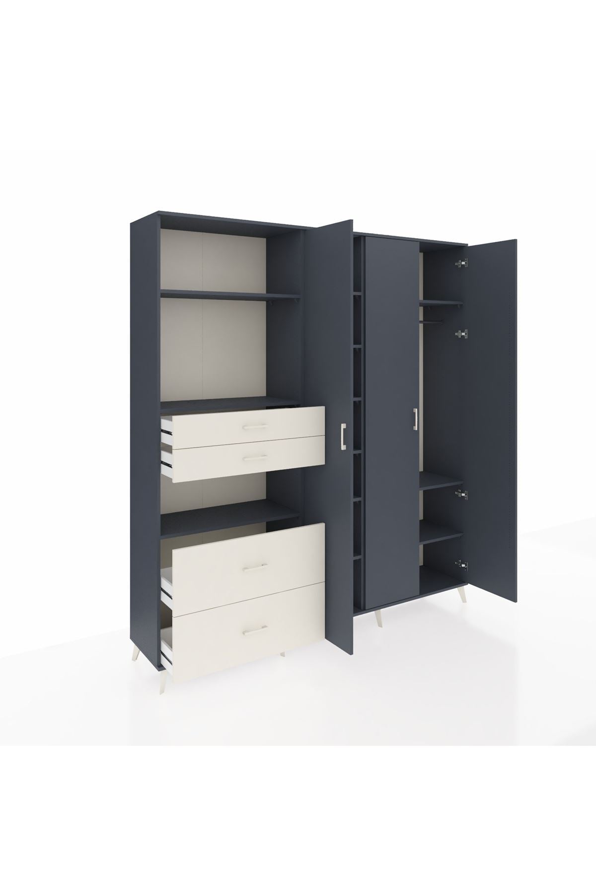 Hyperion Dolap 12 Raflı 4 Çekmeceli Tek Askılı 220x44x243 Antrasit-Antrasit/Aytaşı