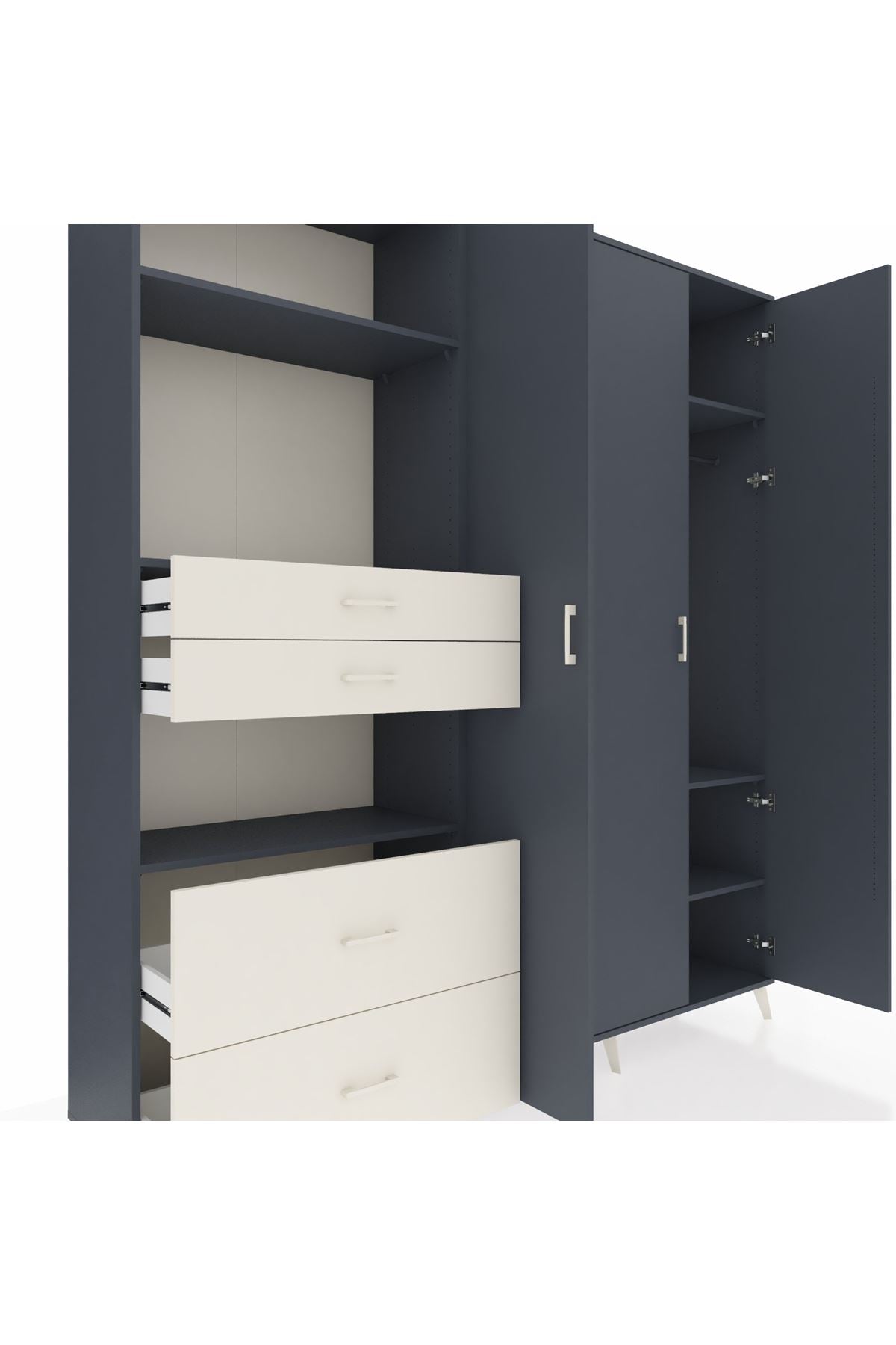 Hyperion Dolap 12 Raflı 4 Çekmeceli Tek Askılı 220x44x243 Antrasit-Antrasit/Aytaşı