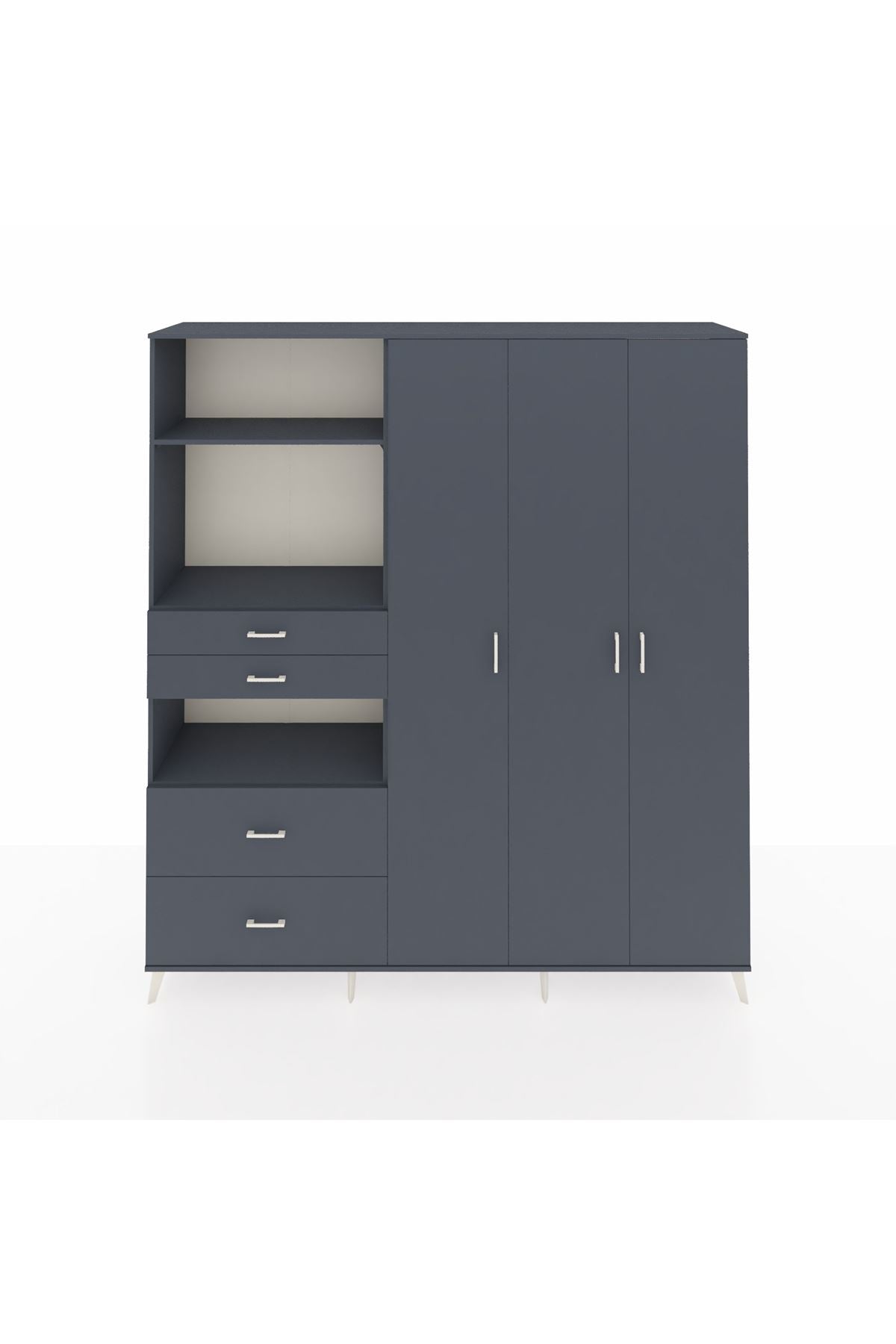 Hyperion Gardrop 12 Raflı 4 Çekmeceli Tek Askılı 220x44x243 Antrasit-Antrasit/Antrasit