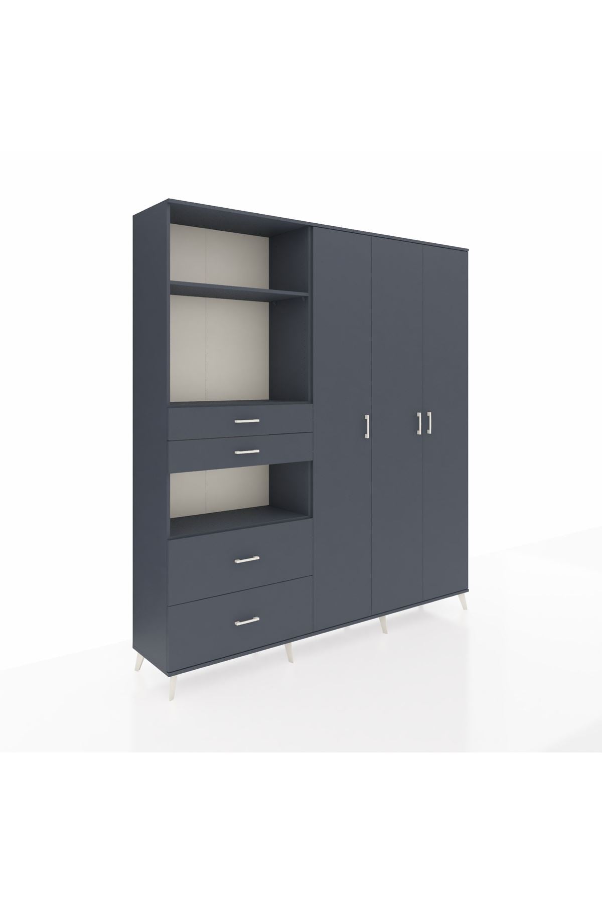 Hyperion Gardrop 12 Raflı 4 Çekmeceli Tek Askılı 220x44x243 Antrasit-Antrasit/Antrasit