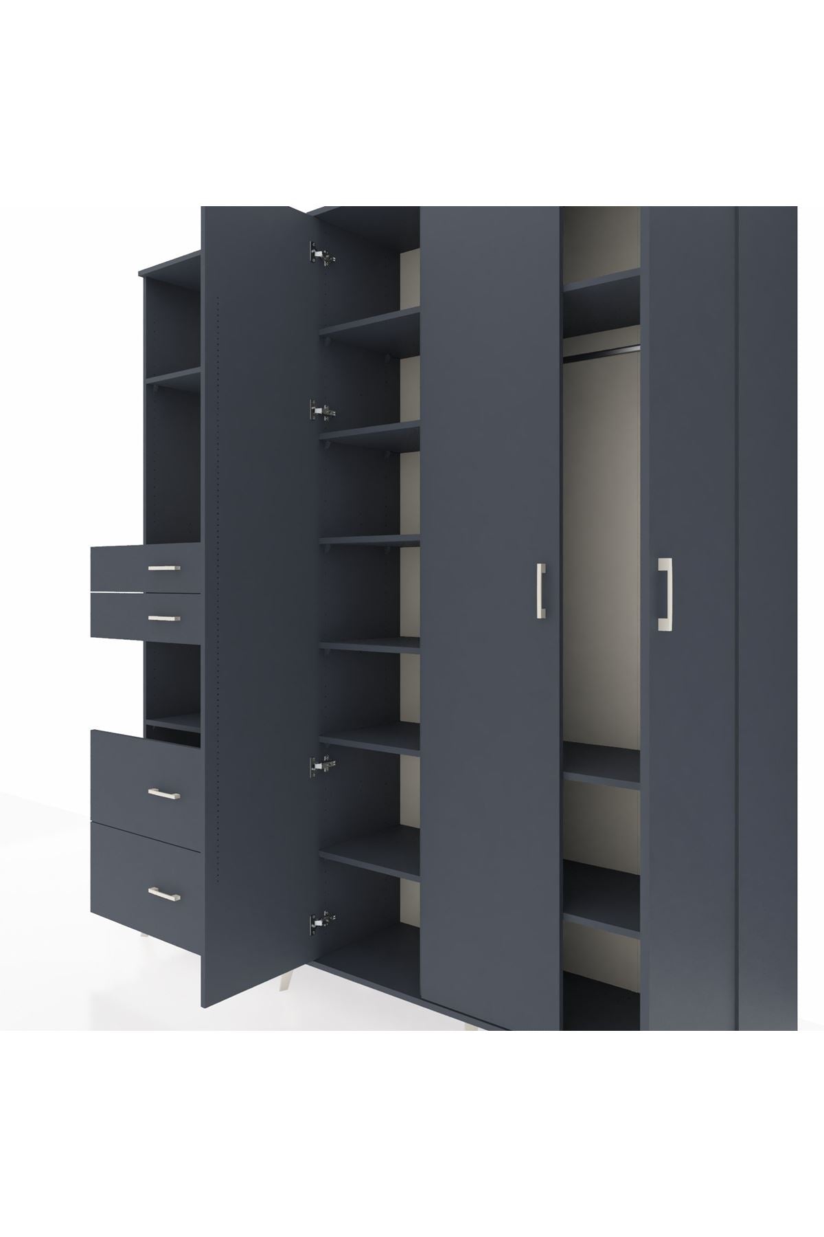 Hyperion Gardrop 12 Raflı 4 Çekmeceli Tek Askılı 220x44x243 Antrasit-Antrasit/Antrasit