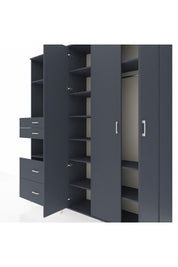 Hyperion Gardrop 12 Raflı 4 Çekmeceli Tek Askılı 220x44x243 Antrasit-Antrasit/Antrasit