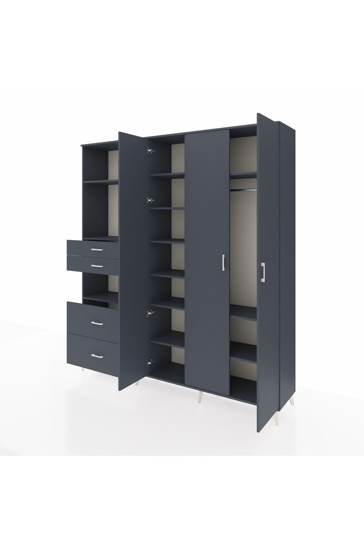 Hyperion Gardrop 12 Raflı 4 Çekmeceli Tek Askılı 220x44x243 Antrasit-Antrasit/Antrasit