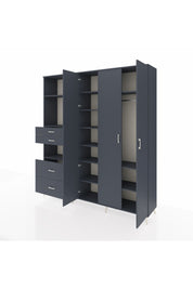 Hyperion Gardrop 12 Raflı 4 Çekmeceli Tek Askılı 220x44x243 Antrasit-Antrasit/Antrasit