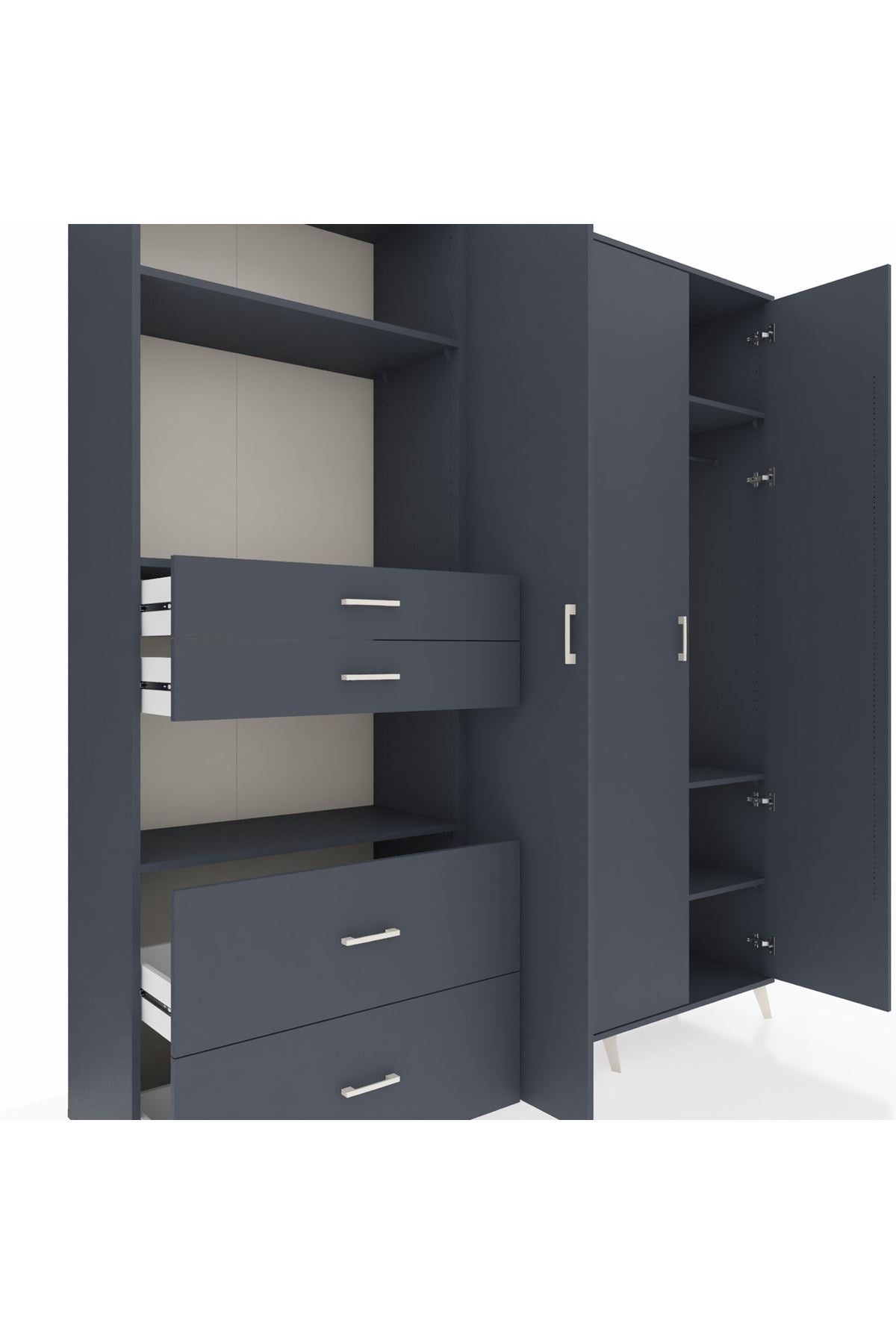 Hyperion Gardrop 12 Raflı 4 Çekmeceli Tek Askılı 220x44x243 Antrasit-Antrasit/Antrasit