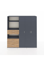 Hyperion Dolap 12 Raflı 4 Çekmeceli Tek Askılı 220x44x243 Antrasit-Antrasit/Çam