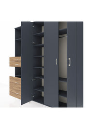 Hyperion Dolap 12 Raflı 4 Çekmeceli Tek Askılı 220x44x243 Antrasit-Antrasit/Çam