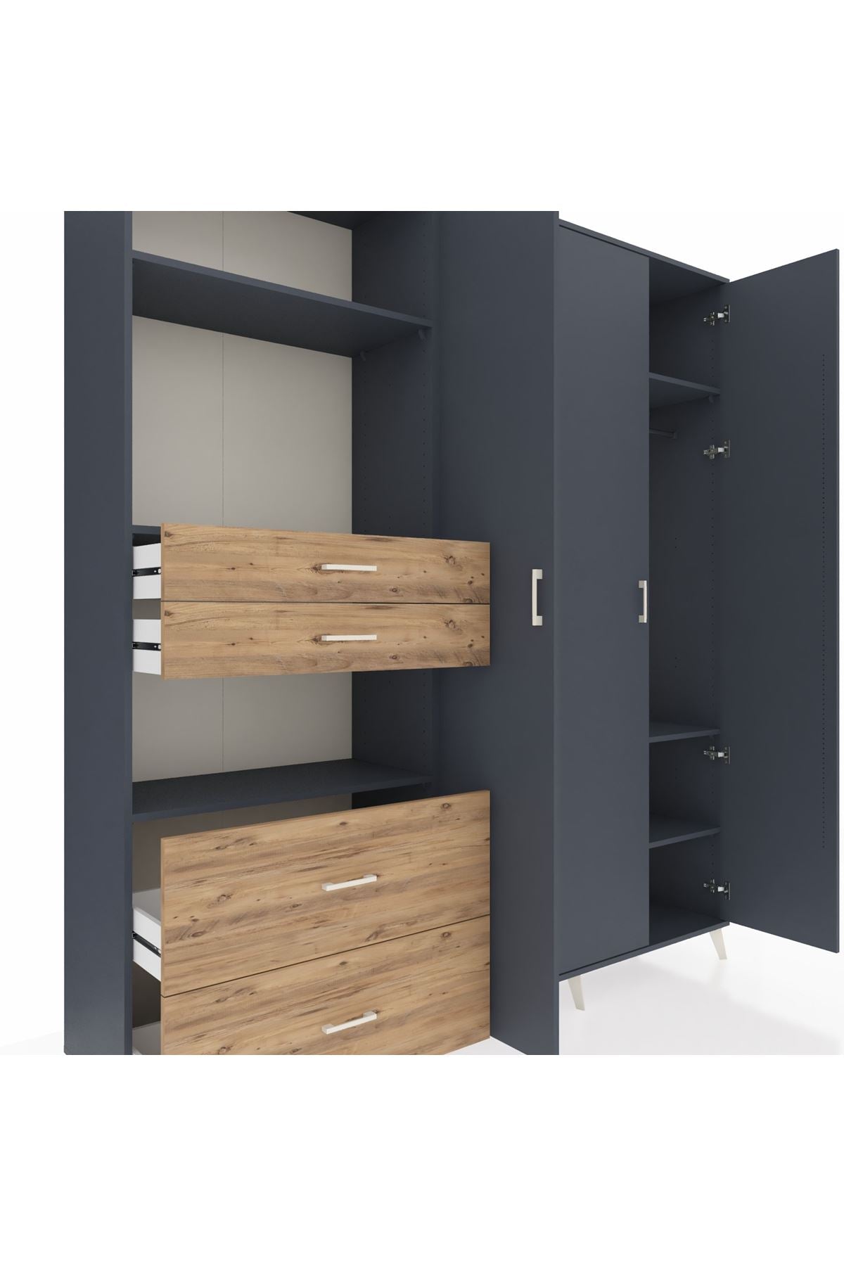 Hyperion Dolap 12 Raflı 4 Çekmeceli Tek Askılı 220x44x243 Antrasit-Antrasit/Çam