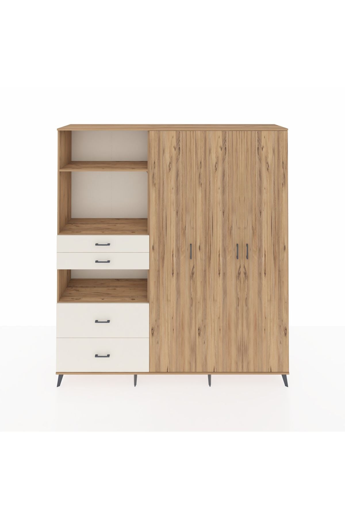 Hyperion Dolap 12 Raflı 4 Çekmeceli Tek Askılı 220x44x243 Çam-Çam/Aytaşı