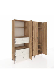 Hyperion Dolap 12 Raflı 4 Çekmeceli Tek Askılı 220x44x243 Çam-Çam/Aytaşı