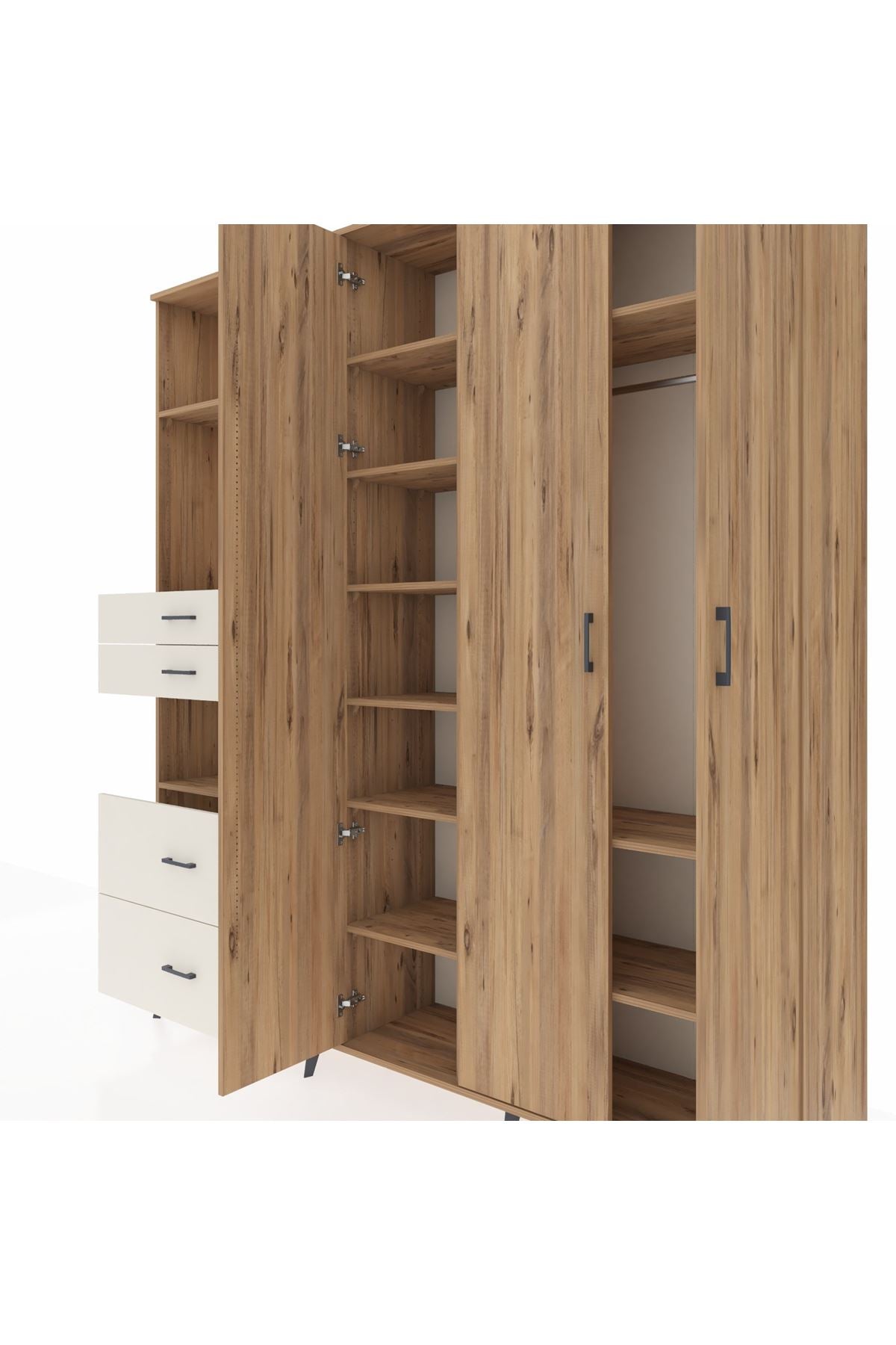 Hyperion Dolap 12 Raflı 4 Çekmeceli Tek Askılı 220x44x243 Çam-Çam/Aytaşı