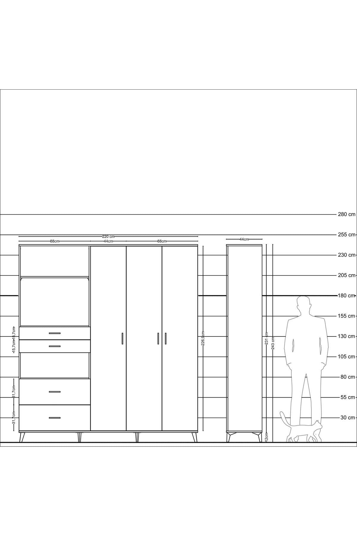Hyperion Dolap 12 Raflı 4 Çekmeceli Tek Askılı 220x44x243 - S553M073V19B