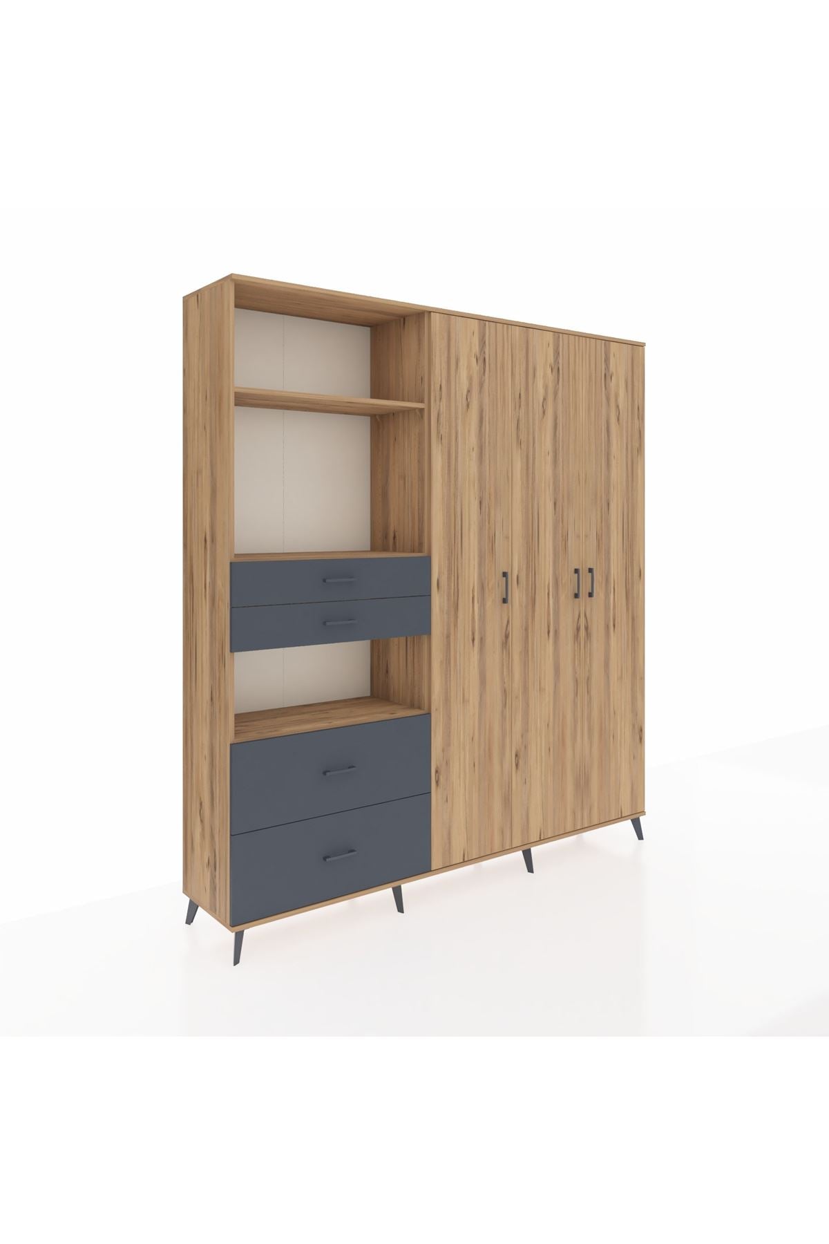 Hyperion Dolap 12 Raflı 4 Çekmeceli Tek Askılı 220x44x243 Çam-Çam/Antrasit