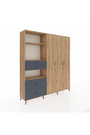 Hyperion Dolap 12 Raflı 4 Çekmeceli Tek Askılı 220x44x243 Çam-Çam/Antrasit