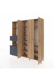 Hyperion Dolap 12 Raflı 4 Çekmeceli Tek Askılı 220x44x243 Çam-Çam/Antrasit