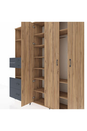 Hyperion Dolap 12 Raflı 4 Çekmeceli Tek Askılı 220x44x243 Çam-Çam/Antrasit