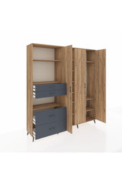 Hyperion Dolap 12 Raflı 4 Çekmeceli Tek Askılı 220x44x243 Çam-Çam/Antrasit