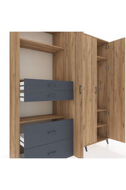 Hyperion Dolap 12 Raflı 4 Çekmeceli Tek Askılı 220x44x243 Çam-Çam/Antrasit