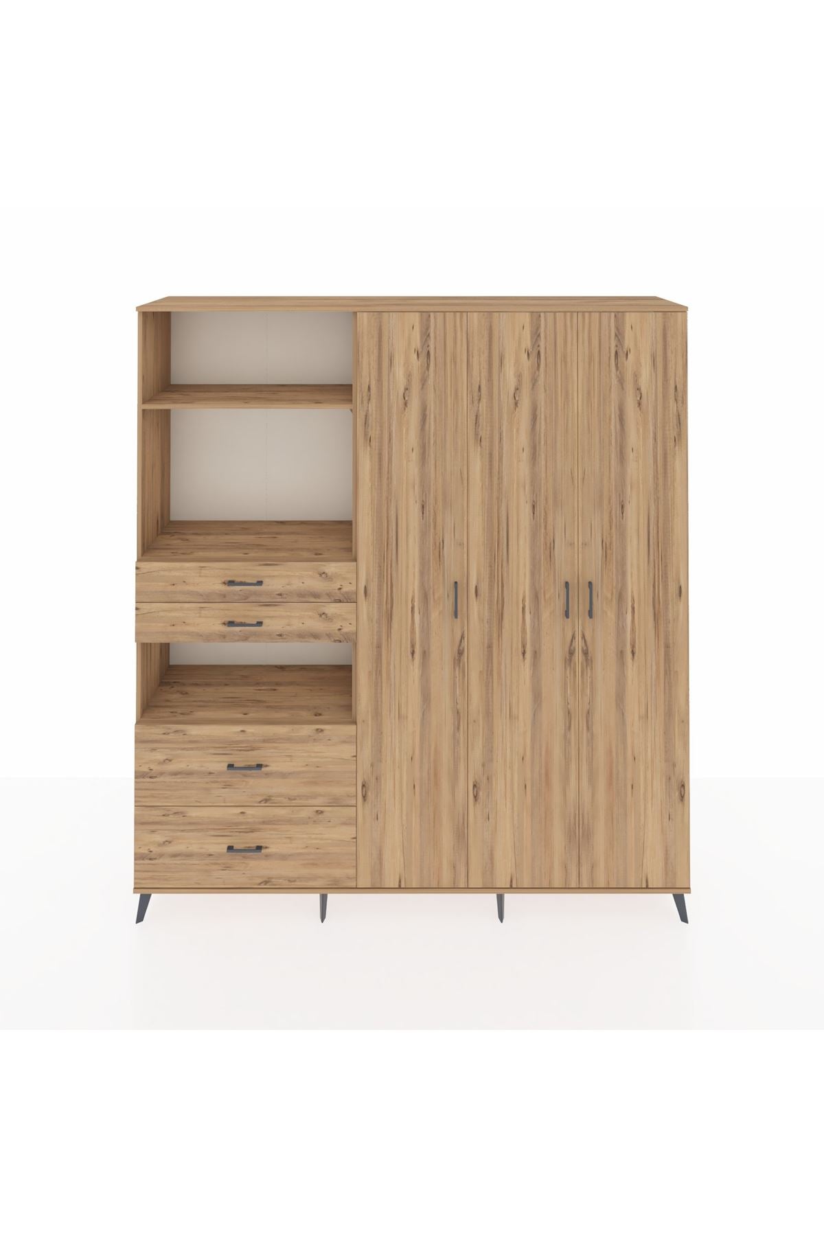 Hyperion Gardrop 12 Raflı 4 Çekmeceli Tek Askılı 220x44x243 Çam-Çam/Çam