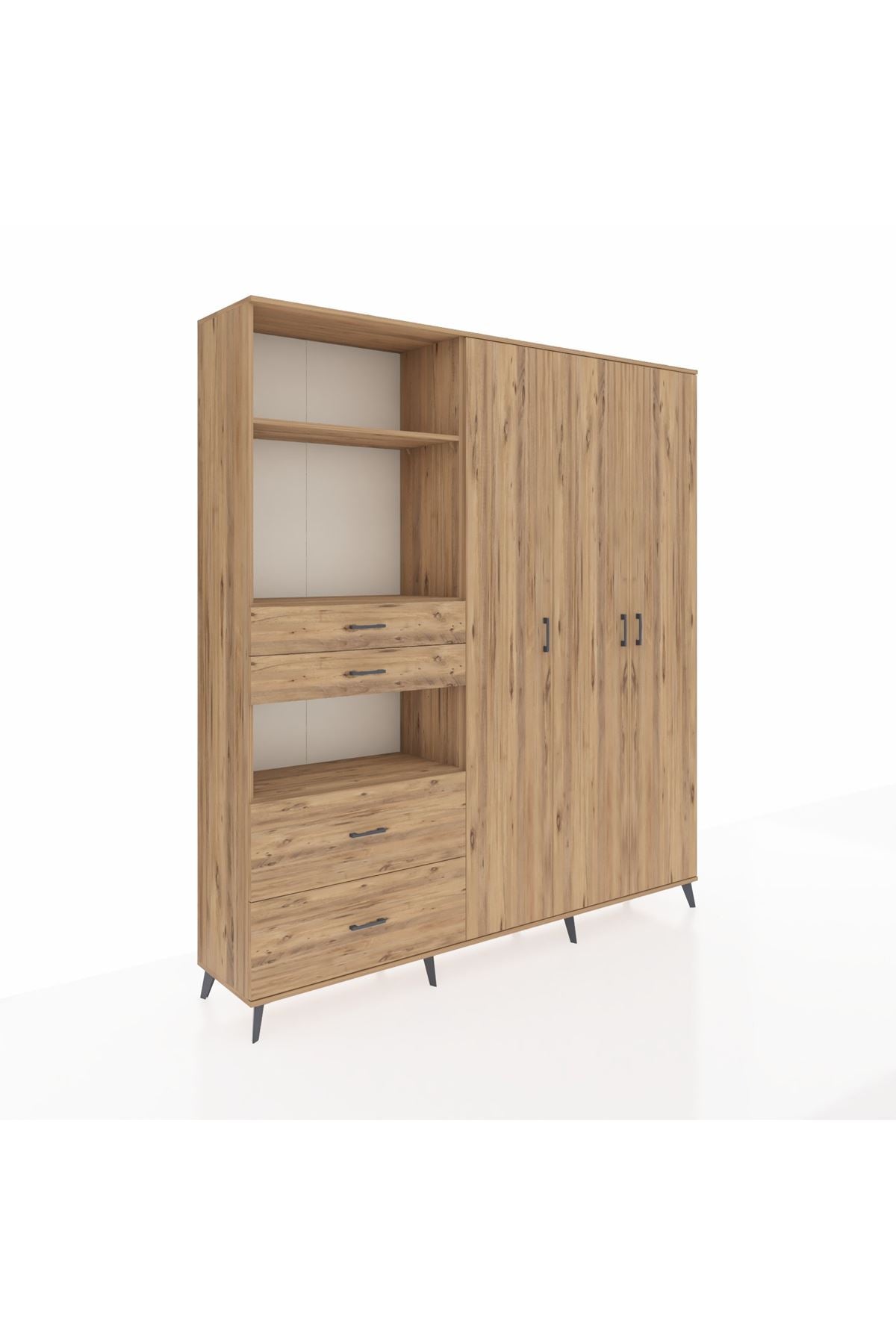 Hyperion Gardrop 12 Raflı 4 Çekmeceli Tek Askılı 220x44x243 Çam-Çam/Çam