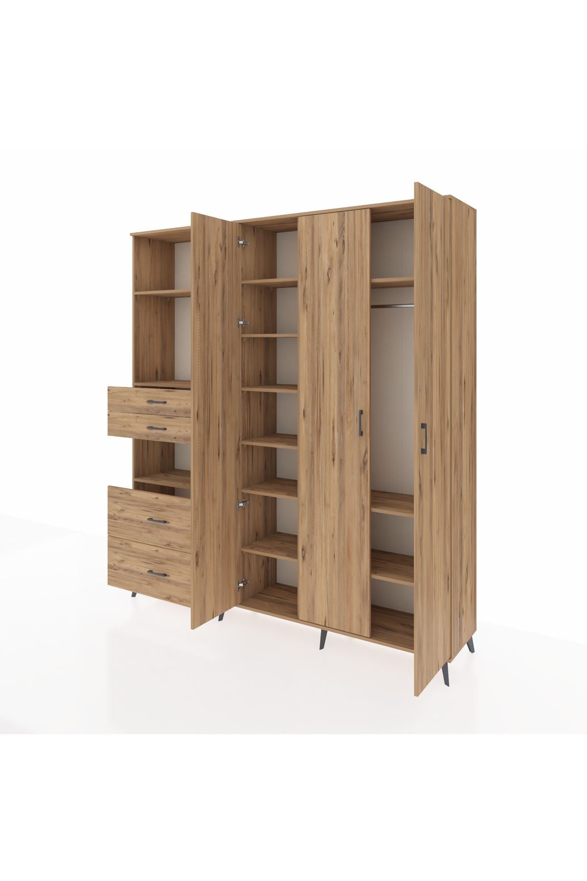 Hyperion Gardrop 12 Raflı 4 Çekmeceli Tek Askılı 220x44x243 Çam-Çam/Çam