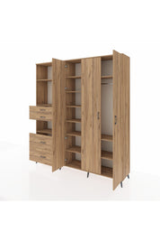 Hyperion Gardrop 12 Raflı 4 Çekmeceli Tek Askılı 220x44x243 Çam-Çam/Çam