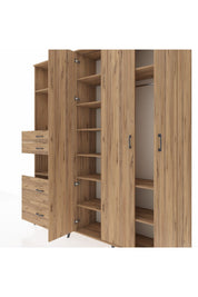 Hyperion Gardrop 12 Raflı 4 Çekmeceli Tek Askılı 220x44x243 Çam-Çam/Çam