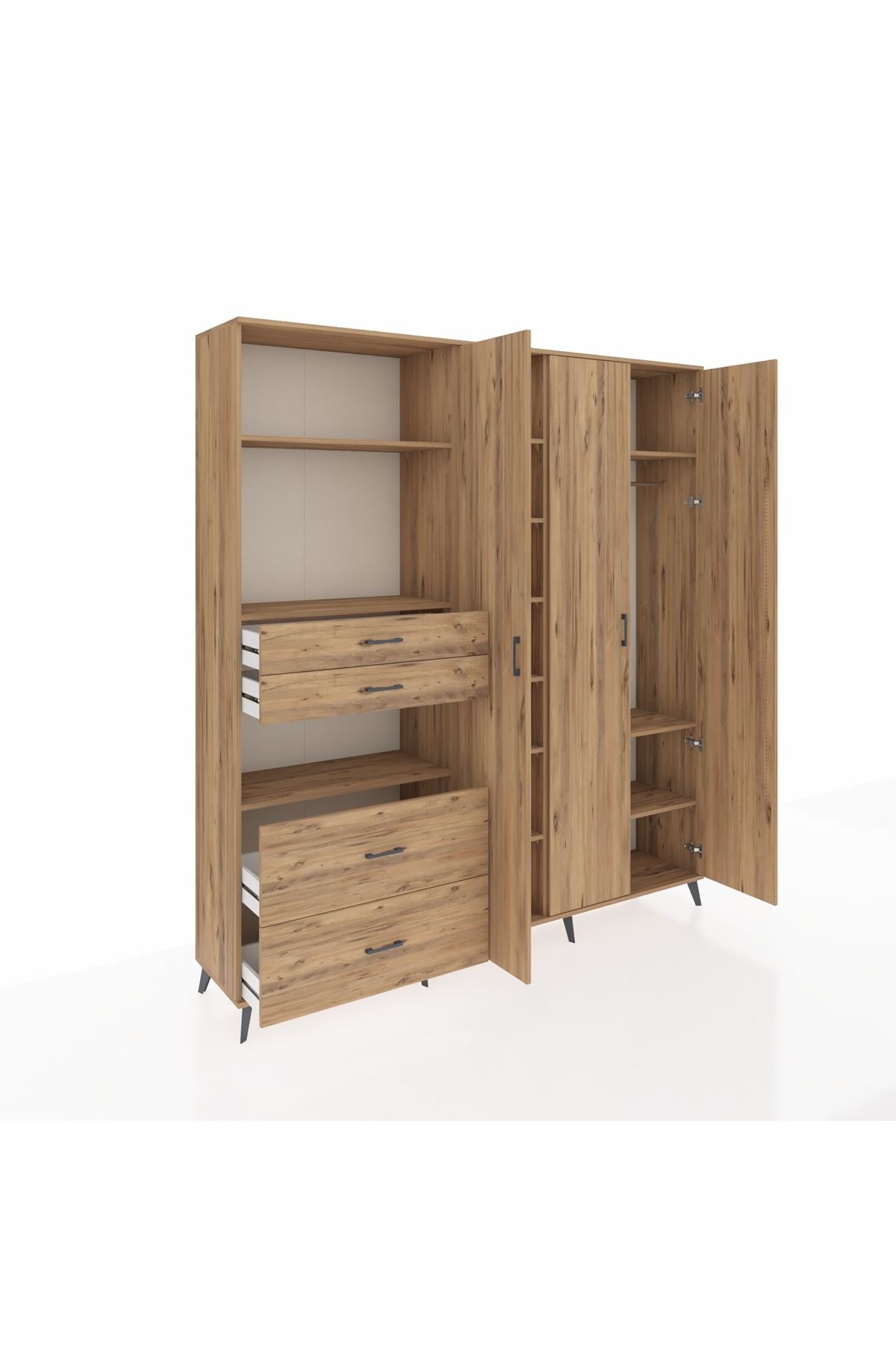 Hyperion Gardrop 12 Raflı 4 Çekmeceli Tek Askılı 220x44x243 Çam-Çam/Çam