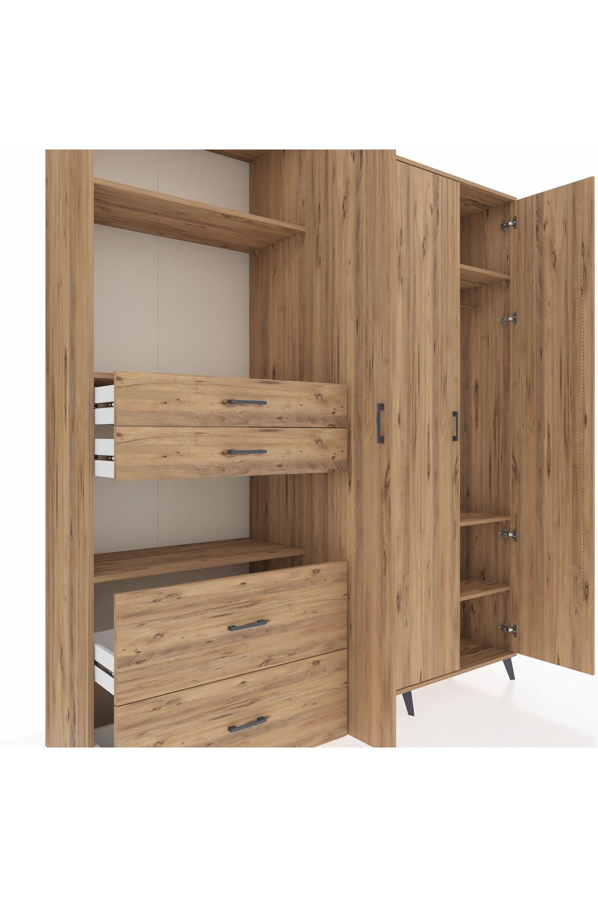 Hyperion Gardrop 12 Raflı 4 Çekmeceli Tek Askılı 220x44x243 Çam-Çam/Çam