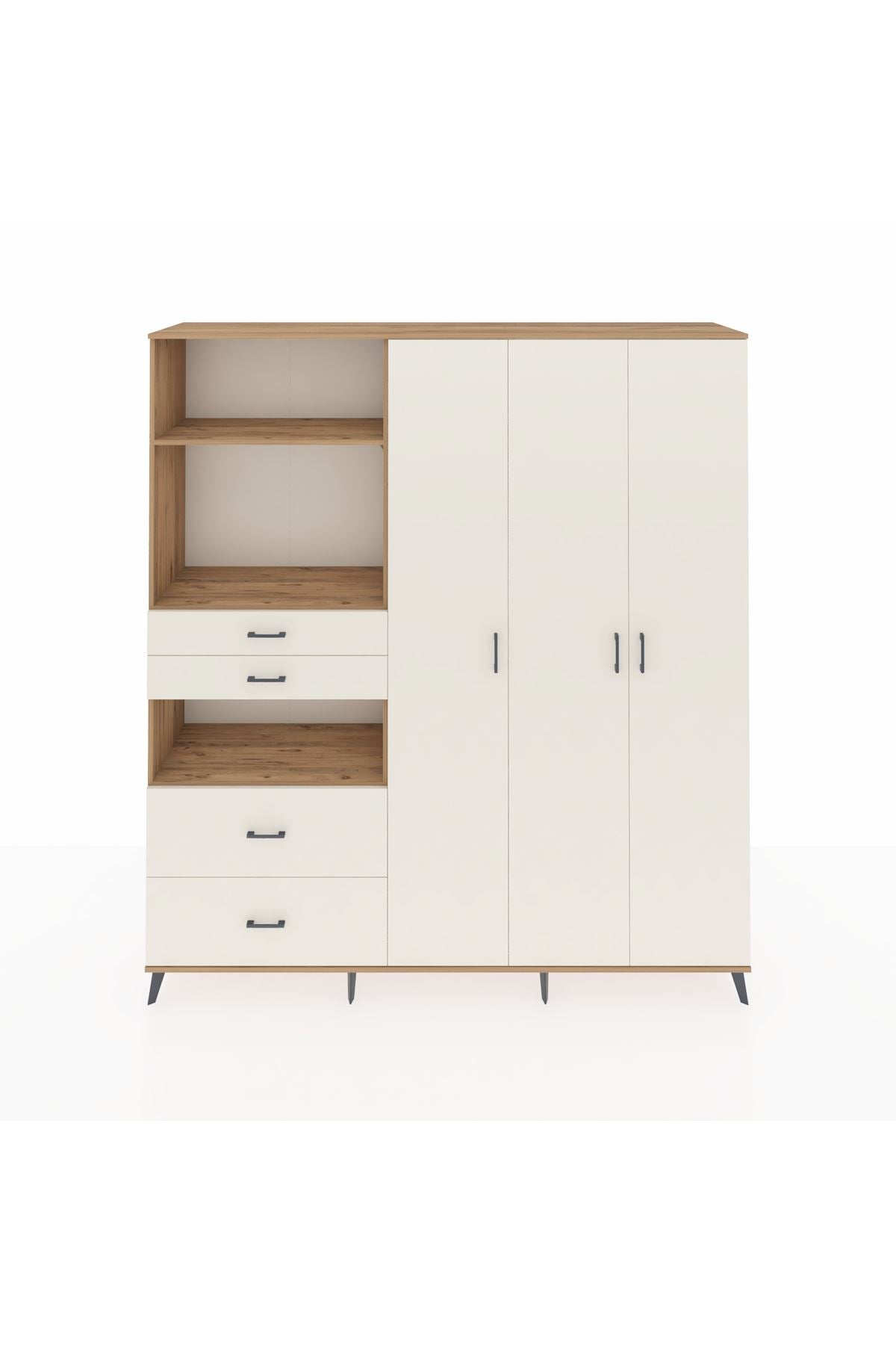 Hyperion Gardrop 12 Raflı 4 Çekmeceli Tek Askılı 220x44x243 Çam-Aytaşı/Aytaşı