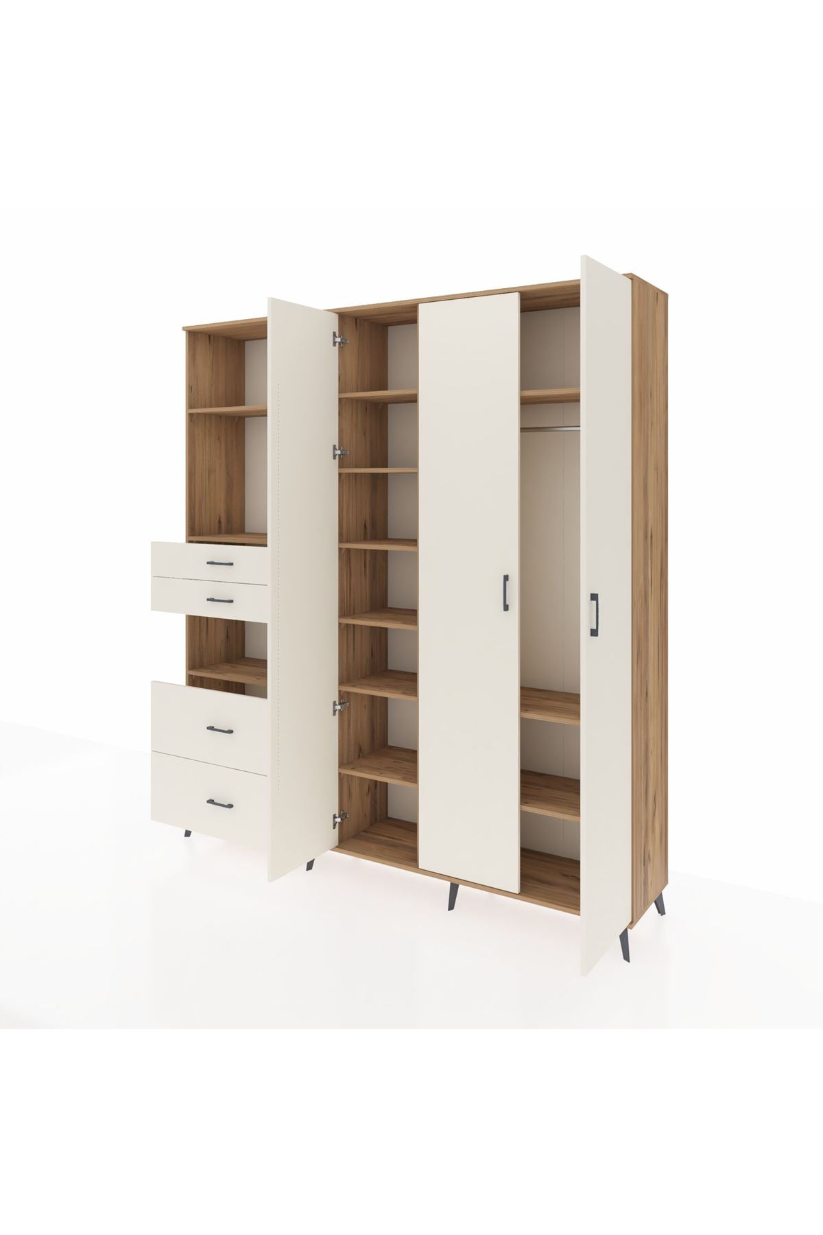 Hyperion Gardrop 12 Raflı 4 Çekmeceli Tek Askılı 220x44x243 Çam-Aytaşı/Aytaşı