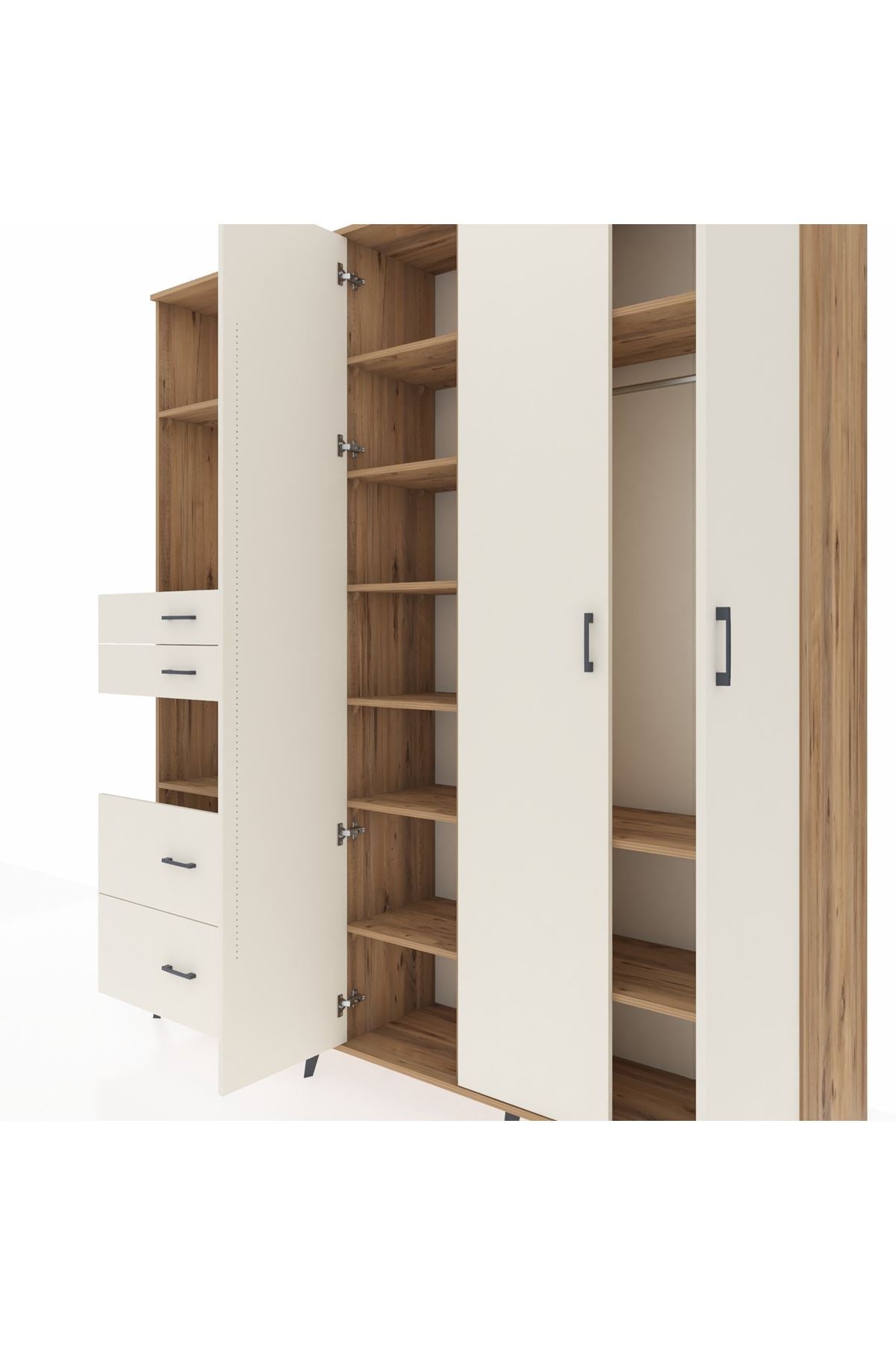 Hyperion Gardrop 12 Raflı 4 Çekmeceli Tek Askılı 220x44x243 Çam-Aytaşı/Aytaşı