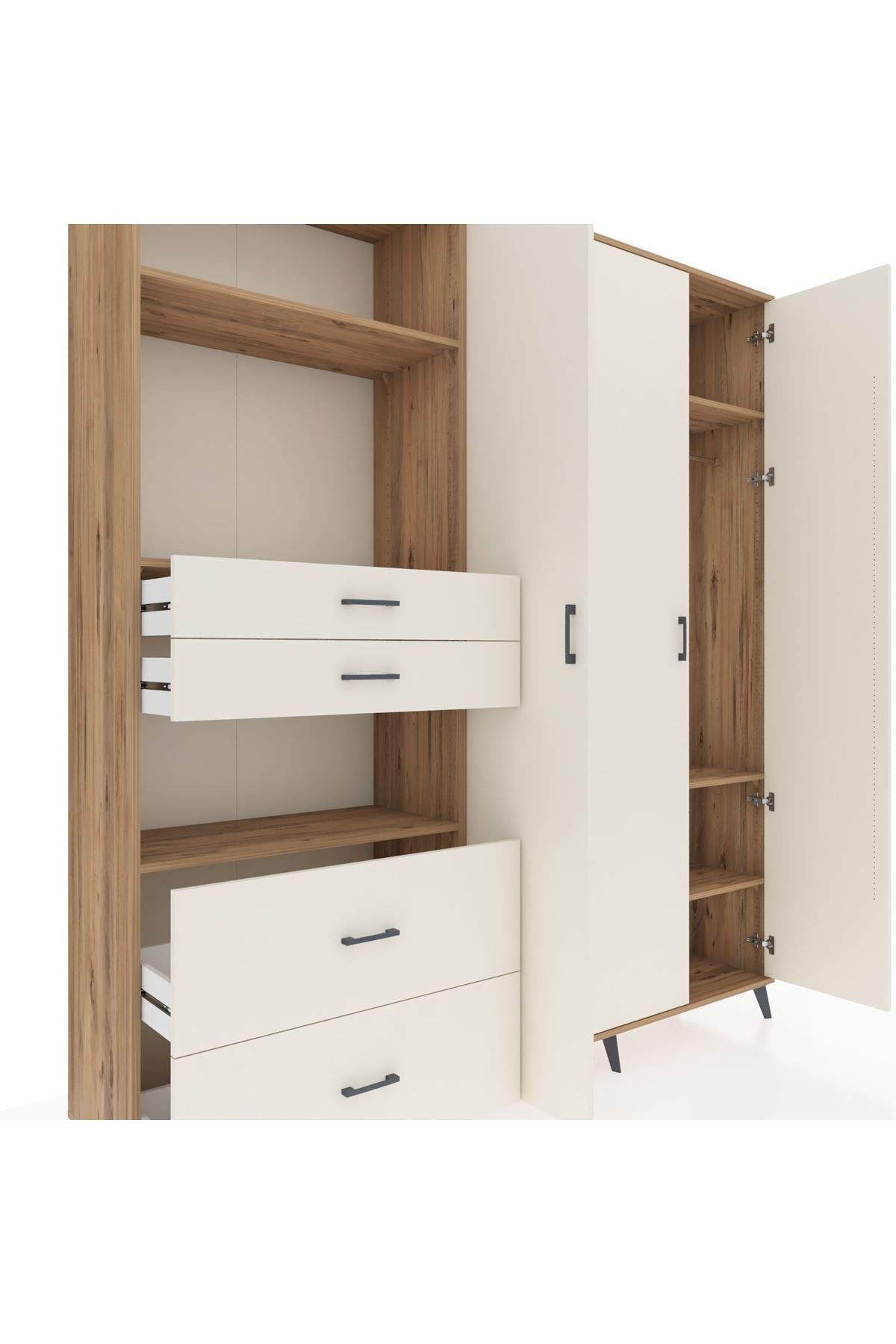 Hyperion Gardrop 12 Raflı 4 Çekmeceli Tek Askılı 220x44x243 Çam-Aytaşı/Aytaşı