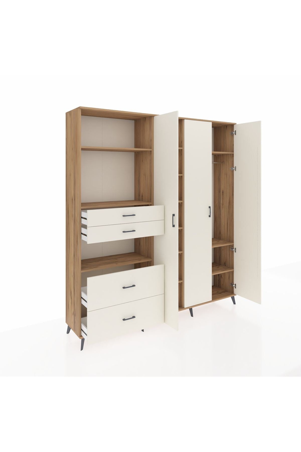 Hyperion Gardrop 12 Raflı 4 Çekmeceli Tek Askılı 220x44x243 Çam-Aytaşı/Aytaşı