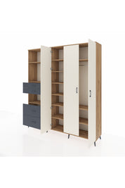 Hyperion Dolap 12 Raflı 4 Çekmeceli Tek Askılı 220x44x243 Çam-Aytaşı/Antrasit