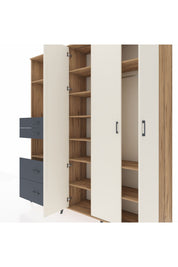 Hyperion Dolap 12 Raflı 4 Çekmeceli Tek Askılı 220x44x243 Çam-Aytaşı/Antrasit