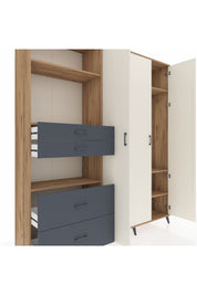 Hyperion Dolap 12 Raflı 4 Çekmeceli Tek Askılı 220x44x243 Çam-Aytaşı/Antrasit