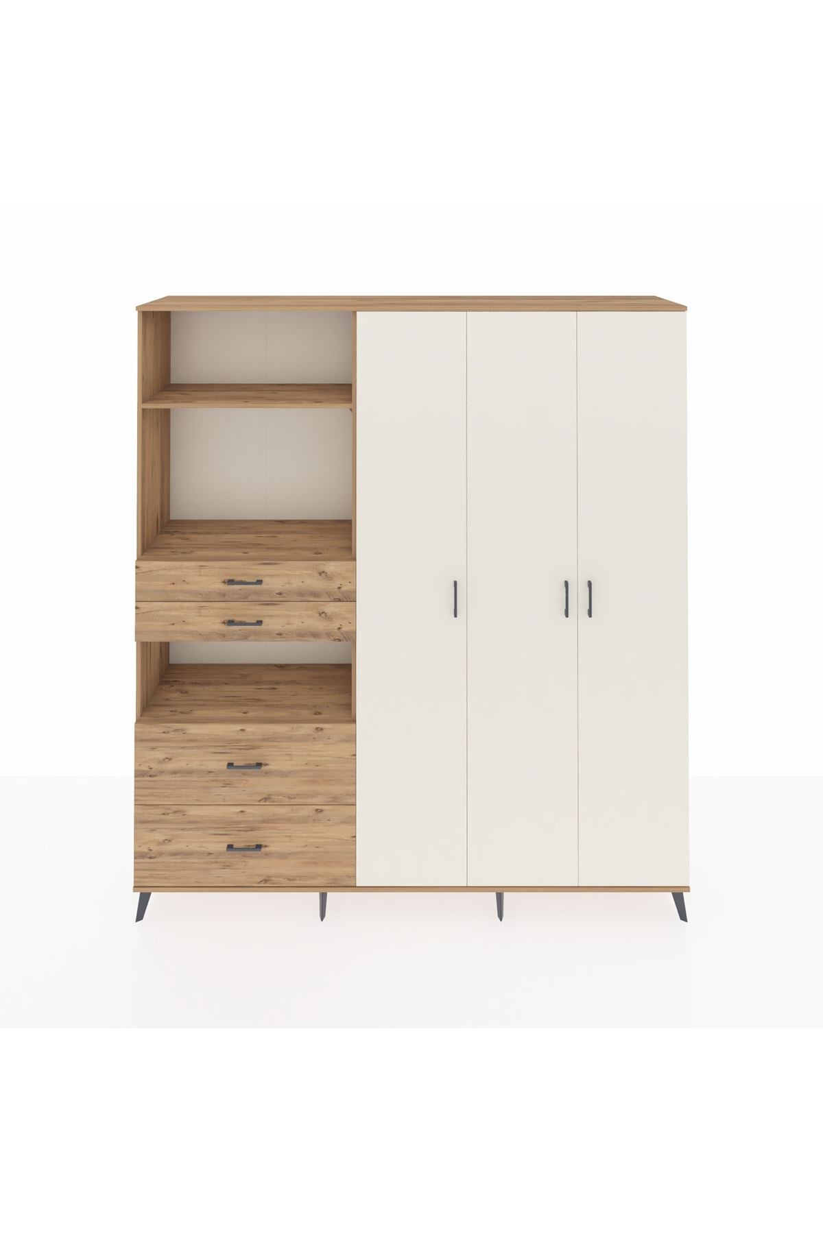 Hyperion Dolap 12 Raflı 4 Çekmeceli Tek Askılı 220x44x243 Çam-Aytaşı/Çam