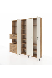 Hyperion Dolap 12 Raflı 4 Çekmeceli Tek Askılı 220x44x243 Çam-Aytaşı/Çam