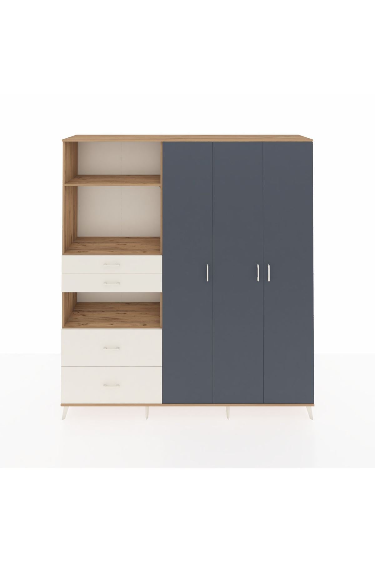 Hyperion Dolap 12 Raflı 4 Çekmeceli Tek Askılı 220x44x243 Çam-Antrasit/Aytaşı