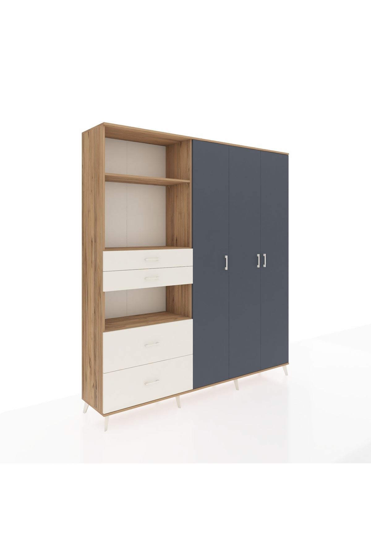 Hyperion Dolap 12 Raflı 4 Çekmeceli Tek Askılı 220x44x243 Çam-Antrasit/Aytaşı