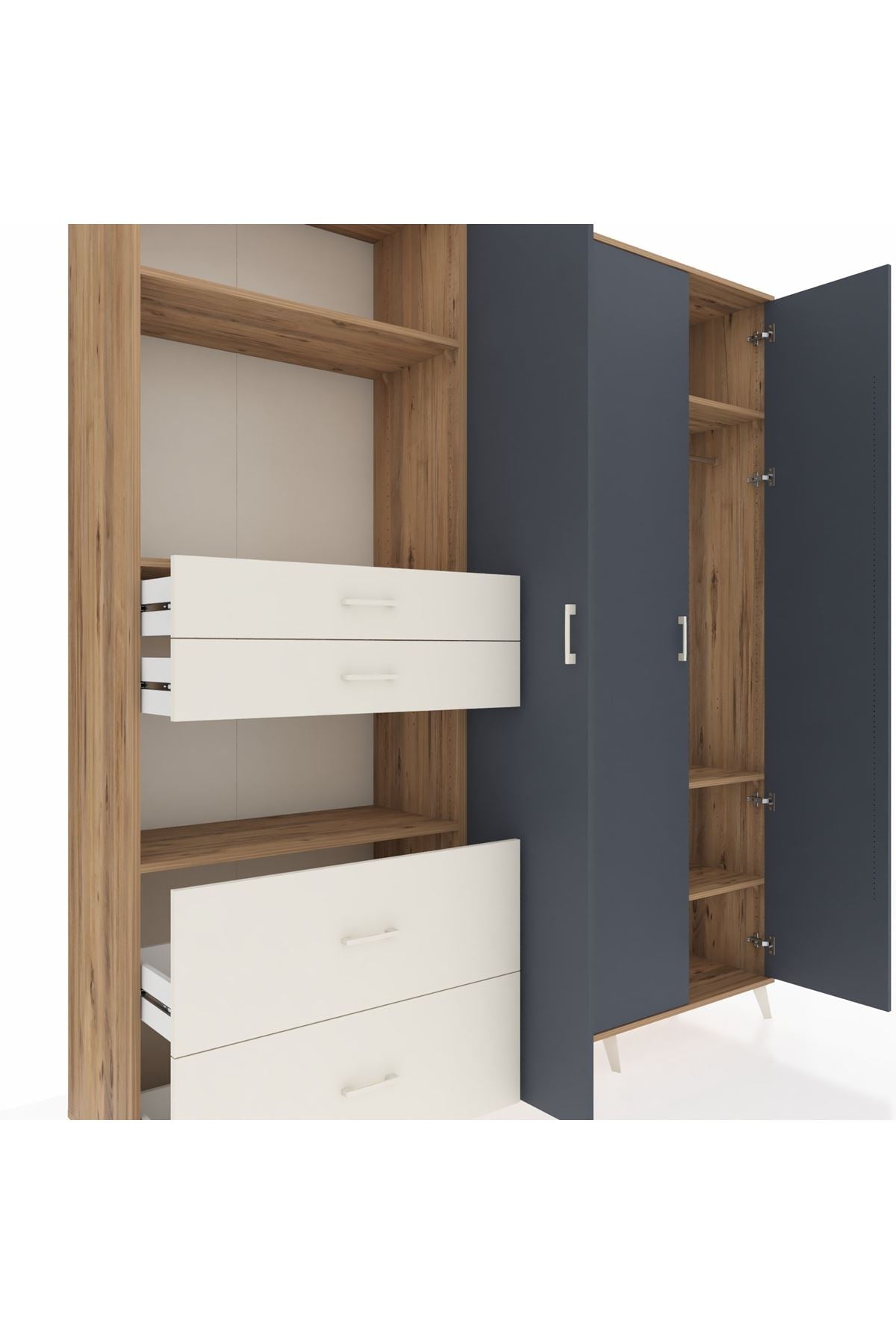 Hyperion Dolap 12 Raflı 4 Çekmeceli Tek Askılı 220x44x243 Çam-Antrasit/Aytaşı