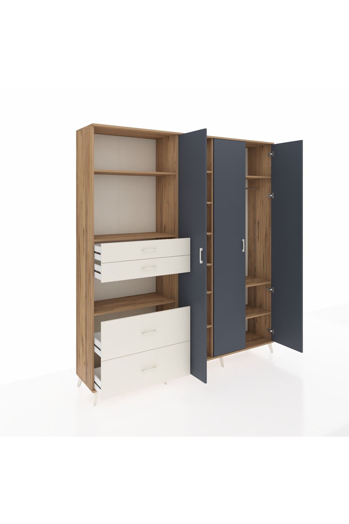 Hyperion Dolap 12 Raflı 4 Çekmeceli Tek Askılı 220x44x243 Çam-Antrasit/Aytaşı