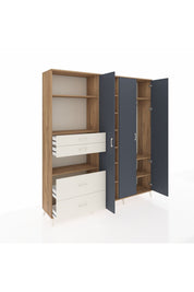 Hyperion Dolap 12 Raflı 4 Çekmeceli Tek Askılı 220x44x243 Çam-Antrasit/Aytaşı