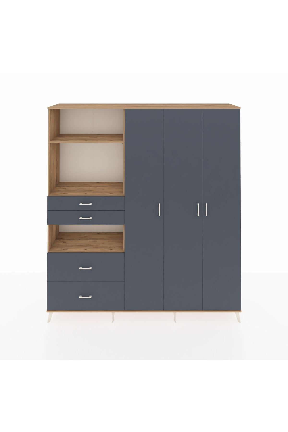 Hyperion Gardrop 12 Raflı 4 Çekmeceli Tek Askılı 220x44x243 Çam-Antrasit/Antrasit