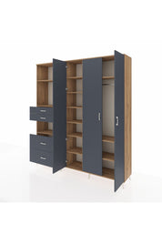 Hyperion Gardrop 12 Raflı 4 Çekmeceli Tek Askılı 220x44x243 Çam-Antrasit/Antrasit