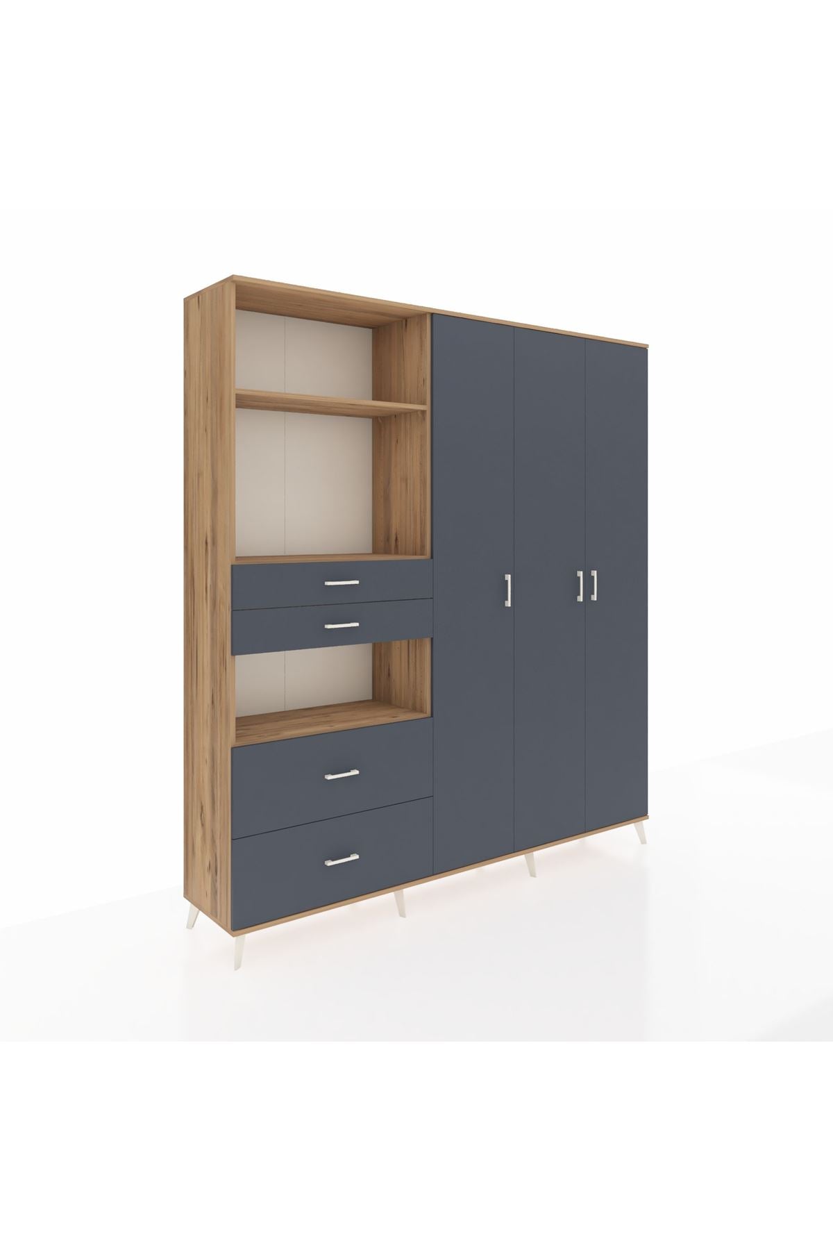 Hyperion Gardrop 12 Raflı 4 Çekmeceli Tek Askılı 220x44x243 Çam-Antrasit/Antrasit