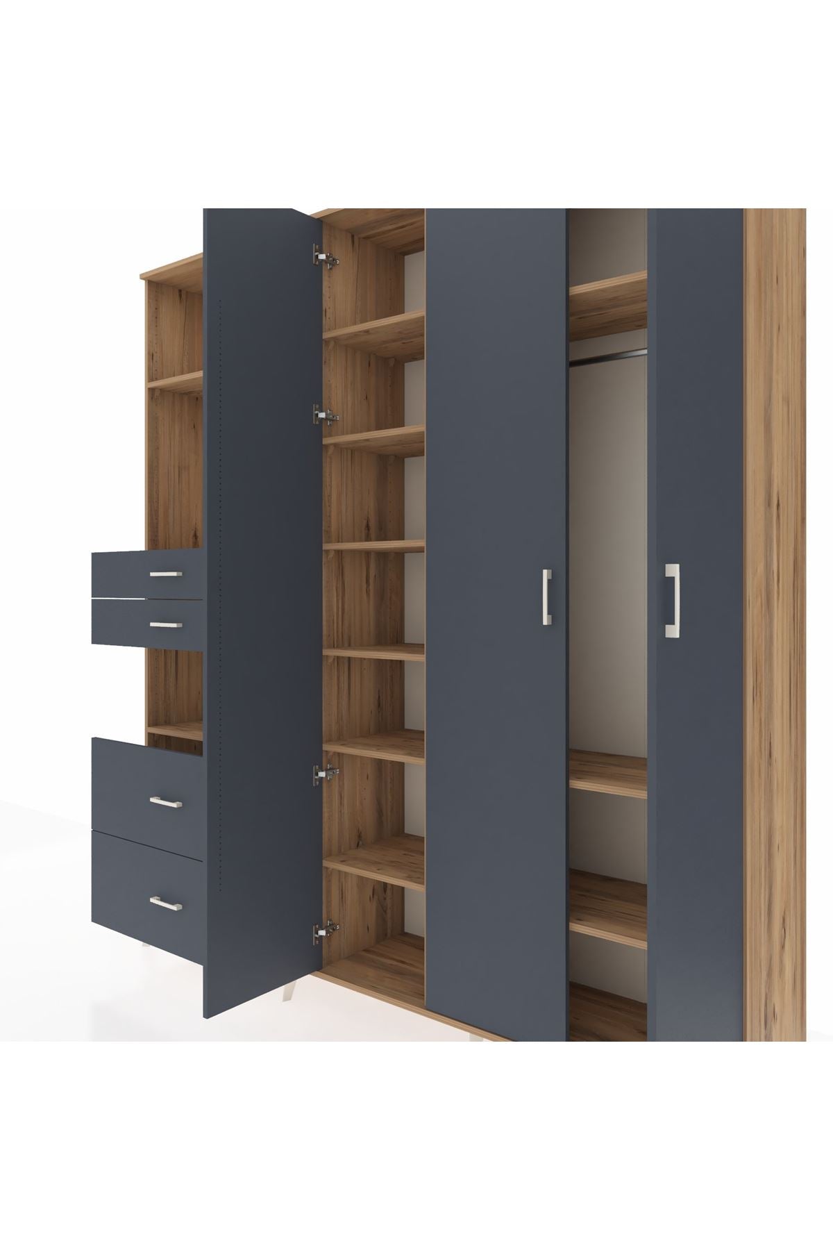 Hyperion Gardrop 12 Raflı 4 Çekmeceli Tek Askılı 220x44x243 Çam-Antrasit/Antrasit